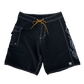 Black Surplus Boardshort, front view with yellow drawstring and dragon print — Misters Offshore Surplus